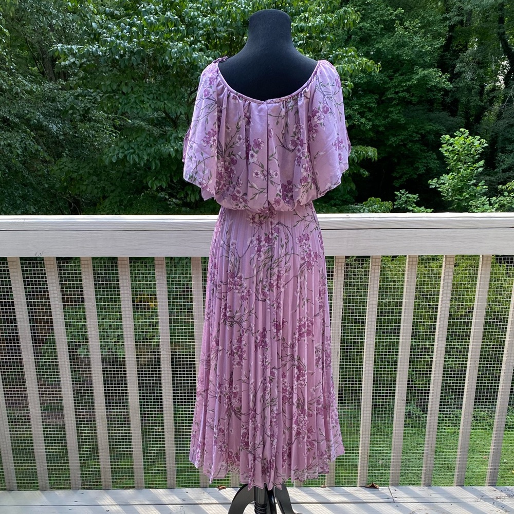 Vintage 60s 70s Floral Pleat Bow Cottagecore Dress - Picture 4 of 12